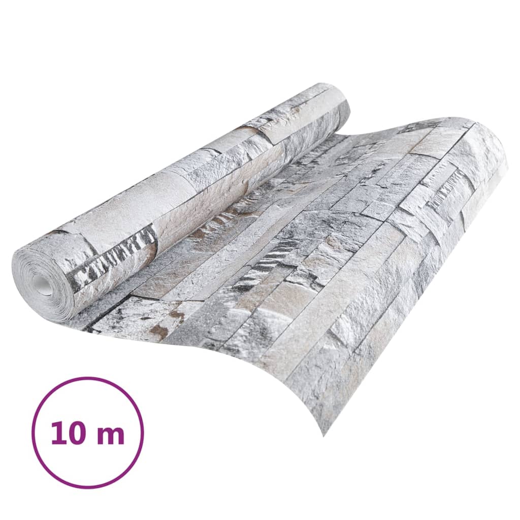 Vidaxl Vliesbehang 3D-Steen-Look 10x0,53 m, lichtgrau und braun
