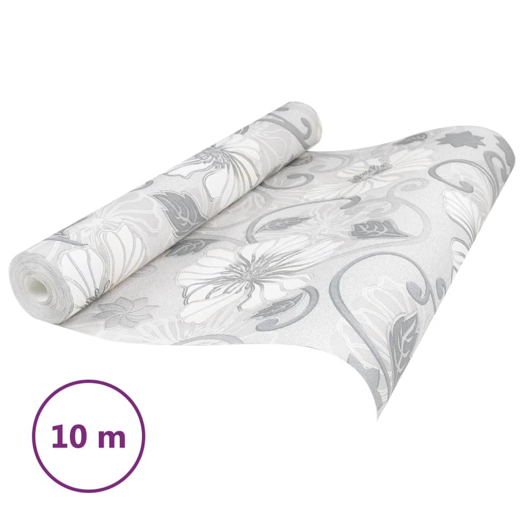 VidaXL Vliestapete 3D-Blumenmuster 10x0,53 m Grau