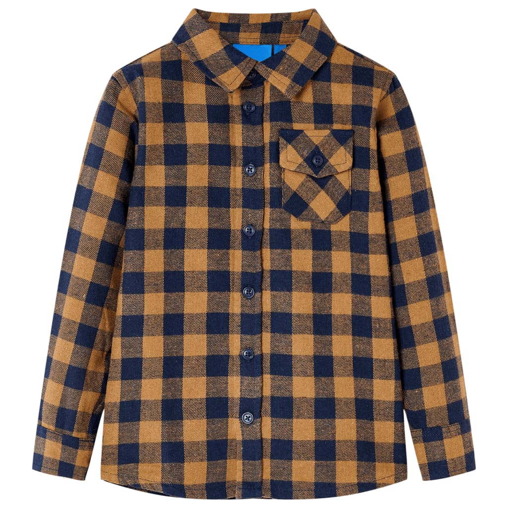 VidaXL Kinderhemd kariert 140 Cognac und Blau