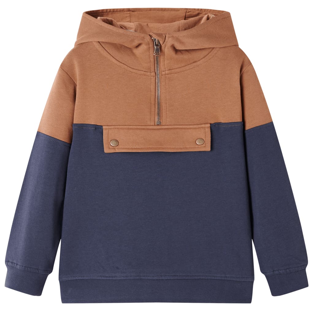 VidaXL Kinderpullover mit Kapuze, halber Reißverschluss 140 Anthrazit-Cognacfarben