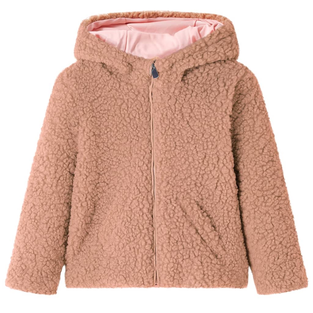 VidaXL Kindermantel mit Kapuze 128 Teddy-Kunstfell hellcognac
