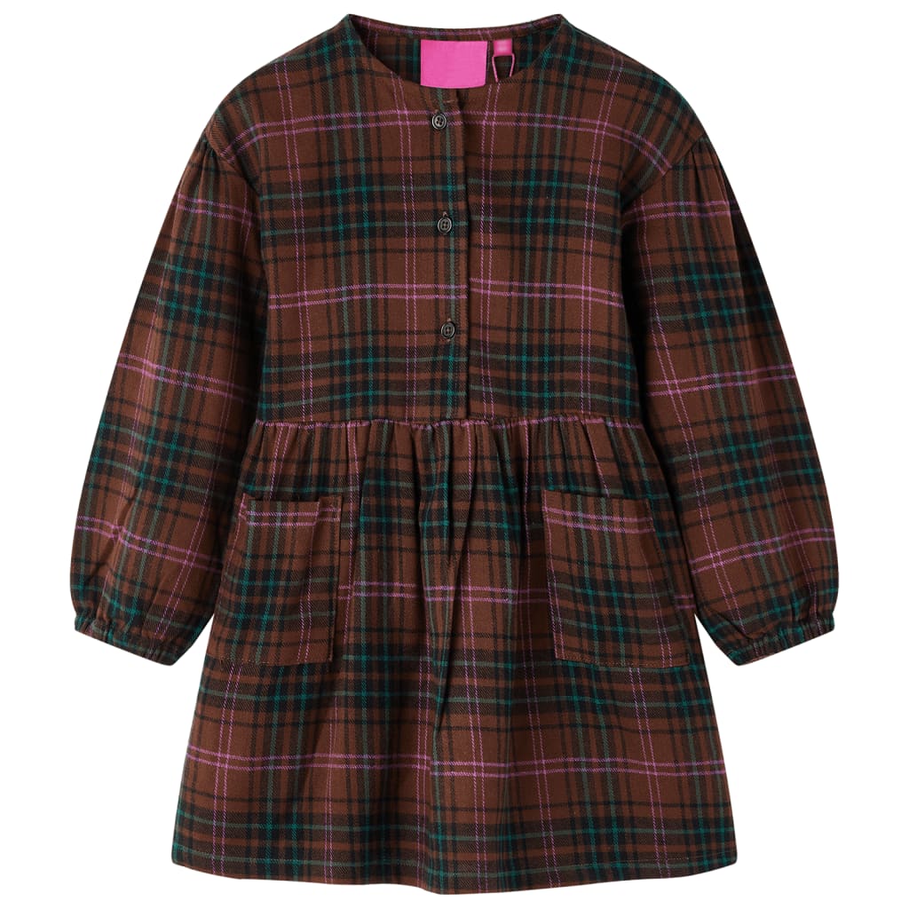 VidaXL Kinderkleid mit langen Ärmeln 128 cognacfarben