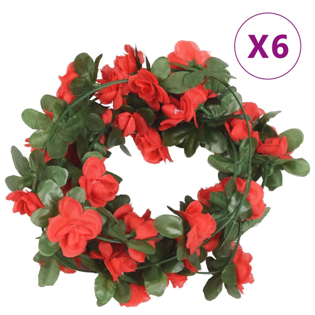 VidaXL Weihnachtsgirlanden mit Blumen 6 Stück 250 cm Frühlingsrot
