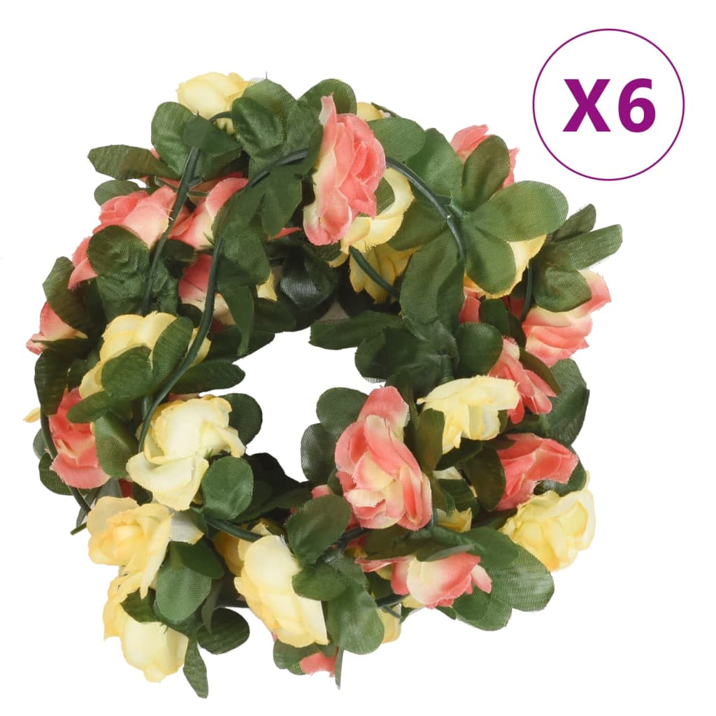 VidaXL Weihnachtsgirlanden mit Blumen 6 Stück 250 cm Frühlingssonnenuntergang rot