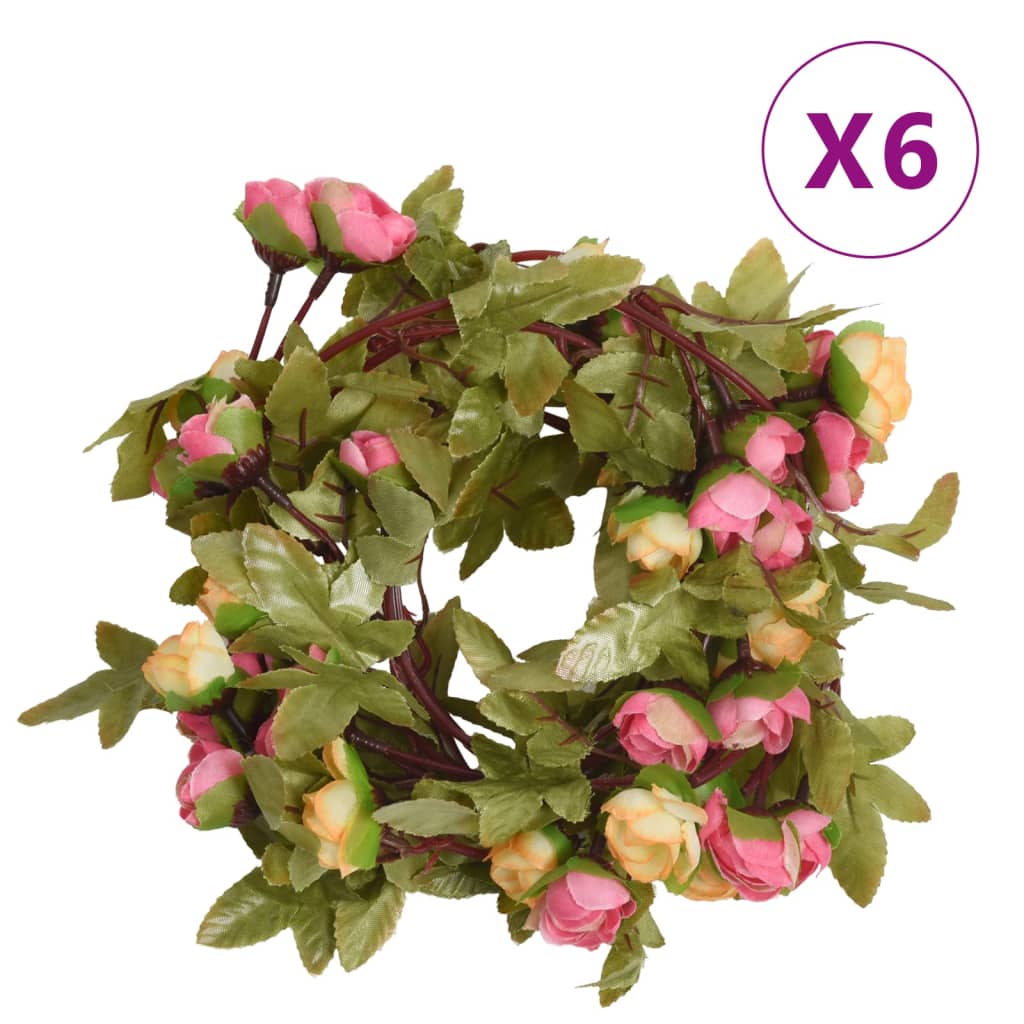 VidaXL Weihnachtsgirlanden mit Blumen 6 Stück 215 cm Rosa