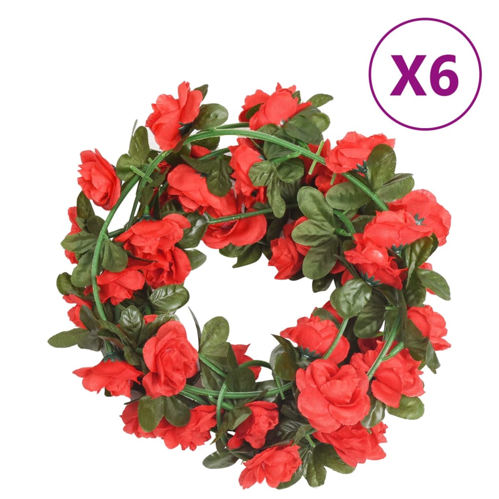 VidaXL Weihnachtsgirlanden mit Blumen 6 Stück 240 cm Rot