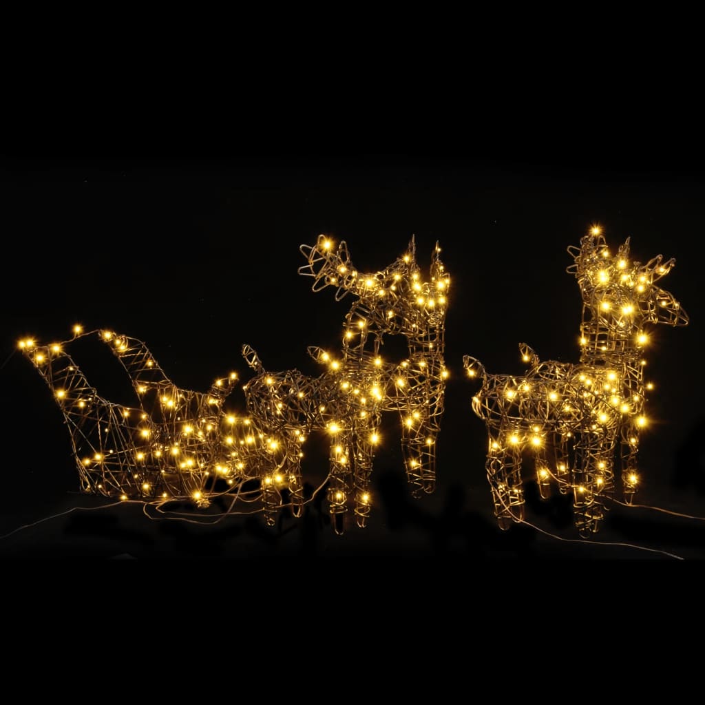 VidaXL Weihnachtsdekoration Rentiere und Schlitten 320 LEDs Rattan warmweiß