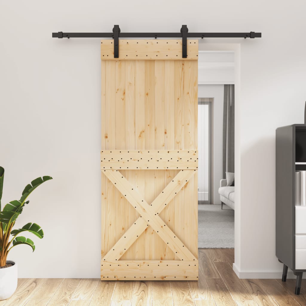 VidaXL Schiebetür mit Beschlägen 85x210 cm massives Kiefernholz