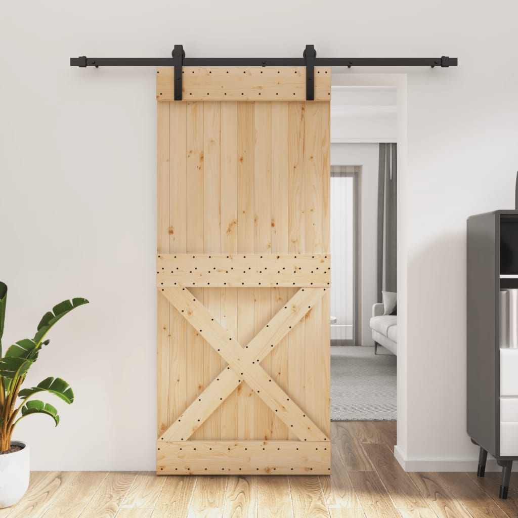 VidaXL Schiebetür mit Beschlägen 90x210 cm massives Kiefernholz