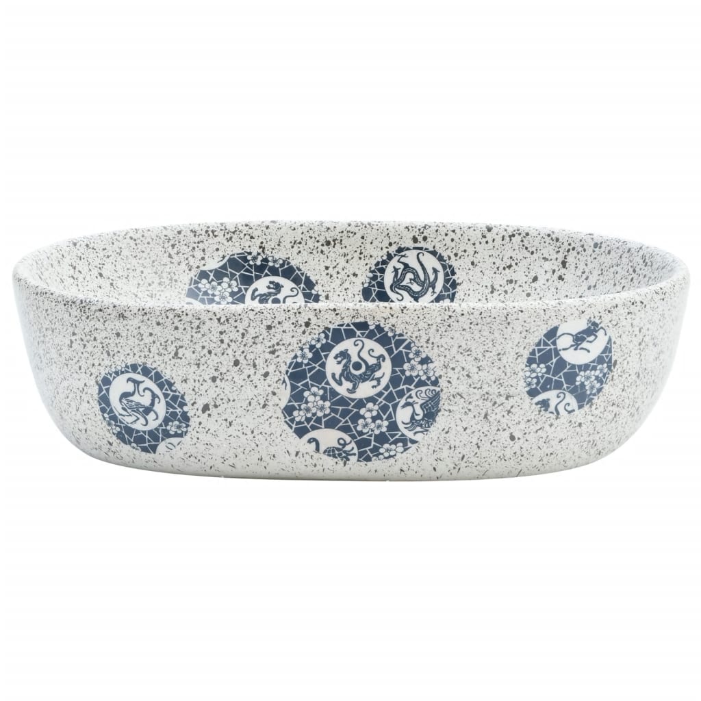 Vidaxx Aufsatzwaschbecken oval 47x33x13 cm Keramik grau und blau