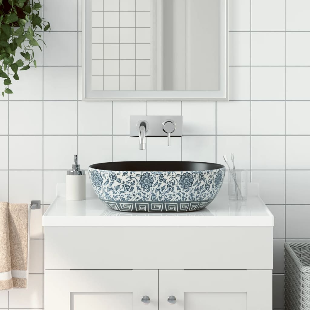 Vidaxx Aufsatzwaschbecken oval 47x33x13 cm Keramik schwarz und blau
