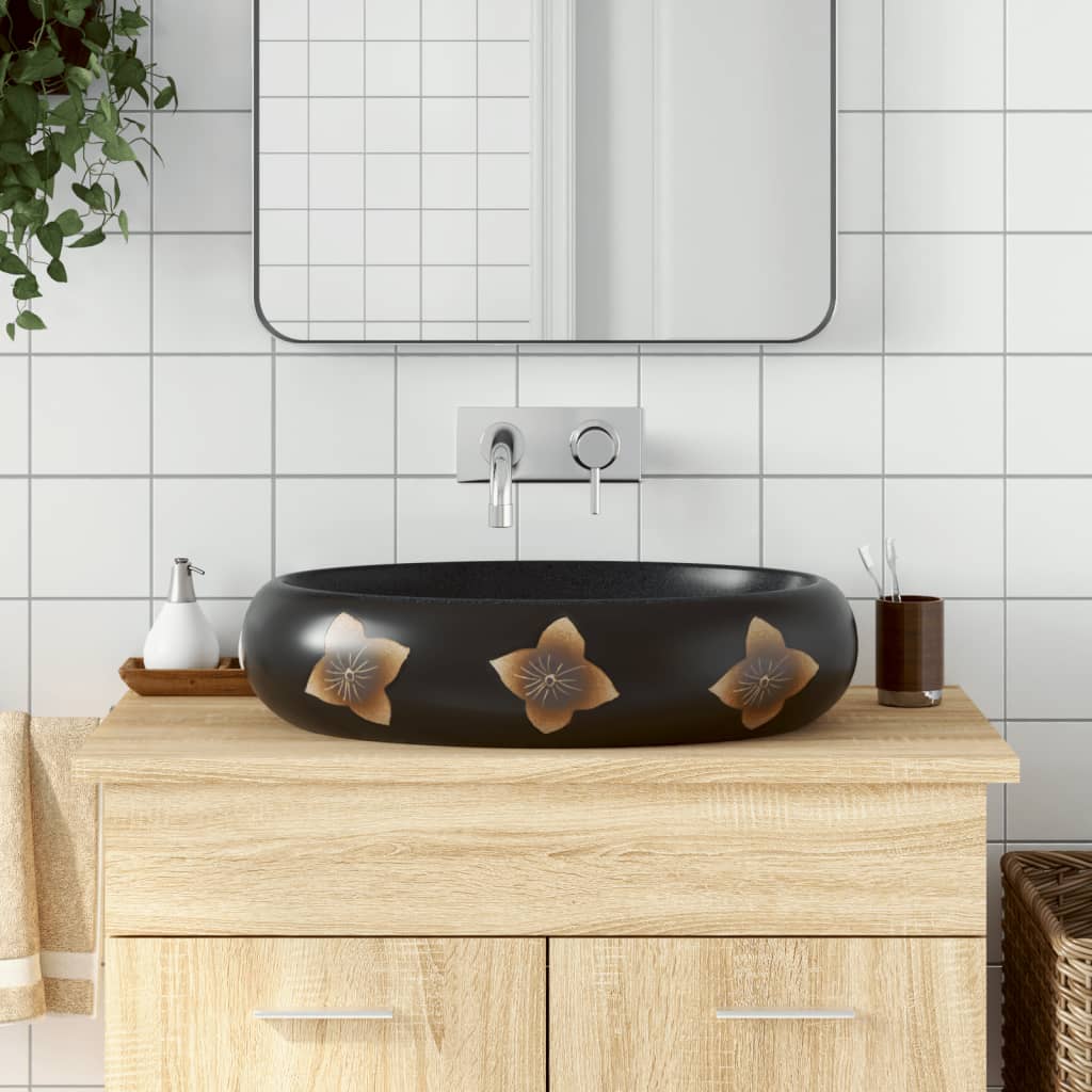 Vidaxx Aufsatzwaschbecken oval 59x40x15 cm Keramik schwarz und blau