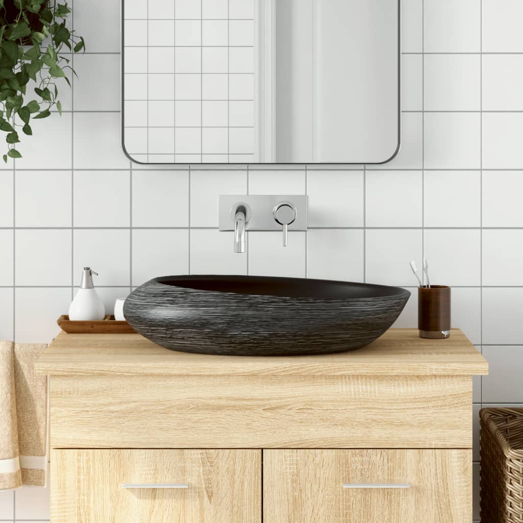 VidaXL Aufsatzwaschbecken oval 59x40x14 cm Keramik grau und schwarz