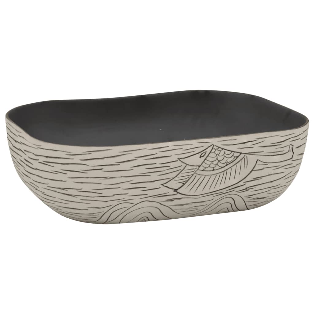Vidaxx Aufsatzwaschbecken rechteckig 48x37,5x13,5 cm Keramik Grau und Schwarz