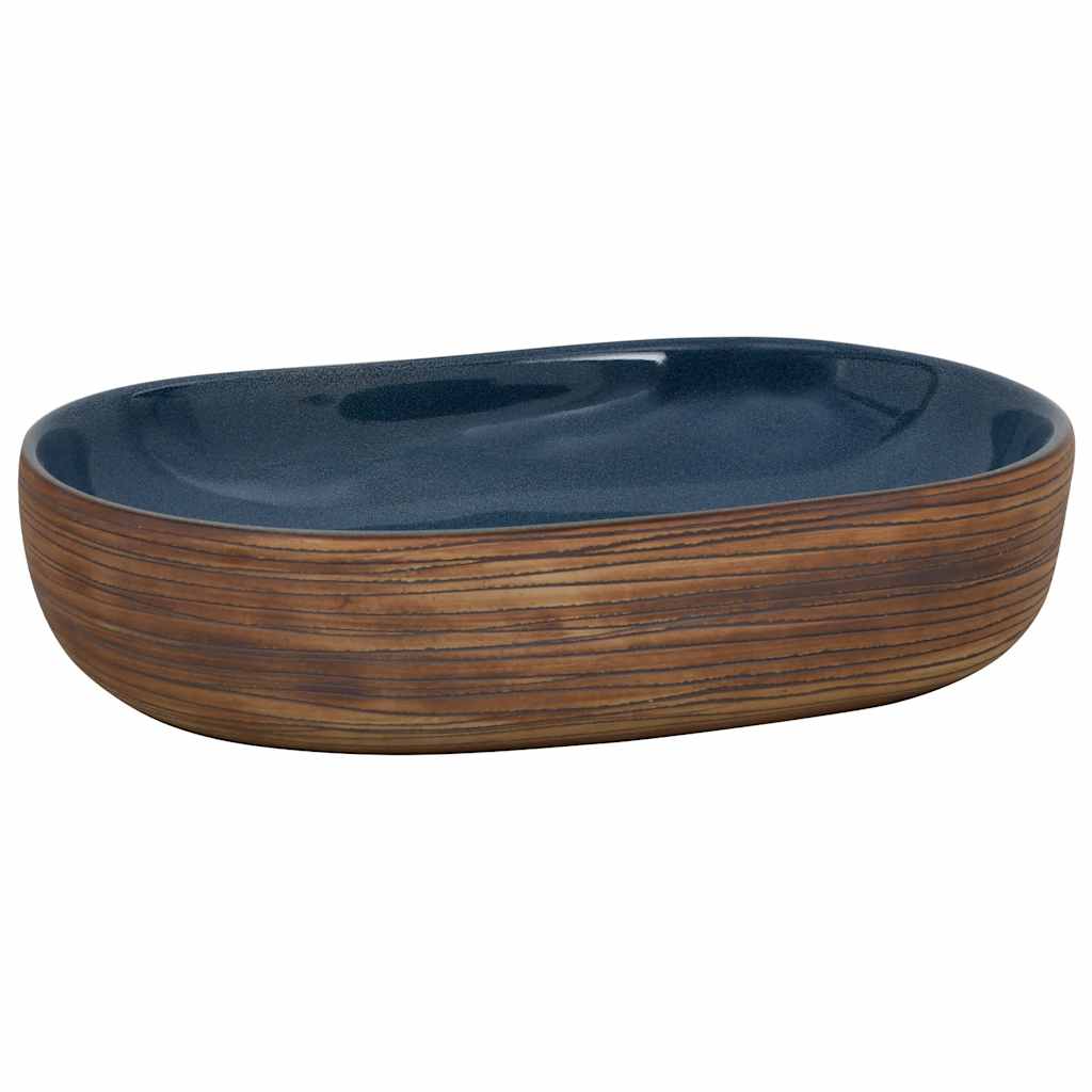 Vidaxx Aufsatzwaschbecken oval 59x40x14 cm Keramik braun und blau