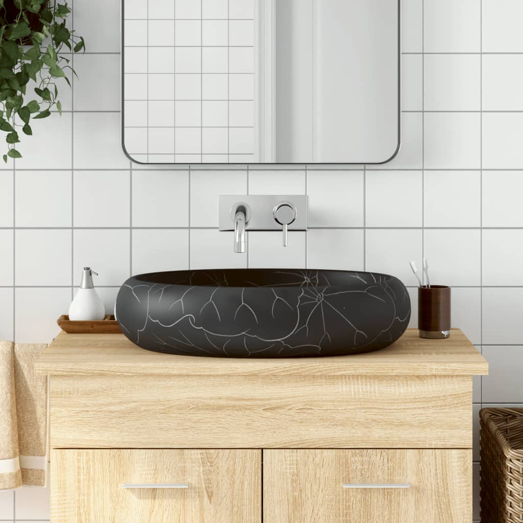 Vidaxx Aufsatzwaschbecken oval 59x40x15 cm Keramik schwarz