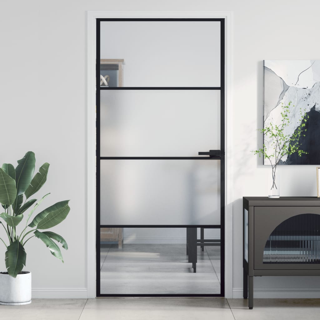 Vidaxx Innentür schmal 93x201,5 cm Hartglas und Aluminium schwarz