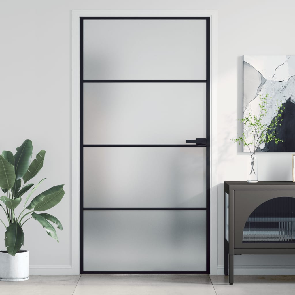 VidaXL Innentür schmal 102,5x201,5 cm gehärtetes Glas und Aluminium schwarz
