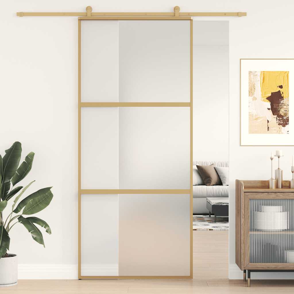 VidaXL Schiebetür 90x205 cm mattes ESG-Glas und Aluminium goldfarben
