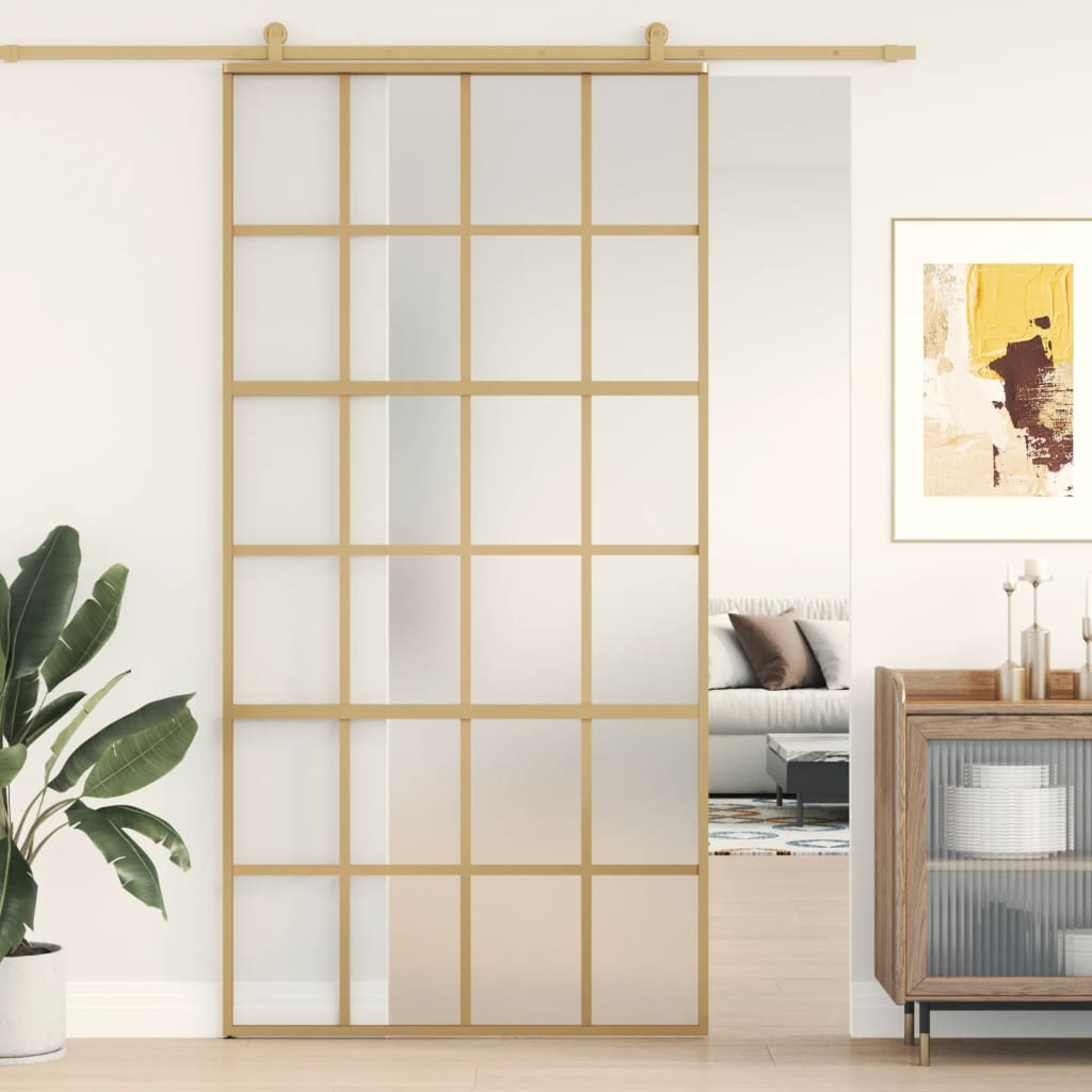 VidaXL Schiebetür 102,5x205 cm mattes ESG-Glas und Aluminium goldfarben