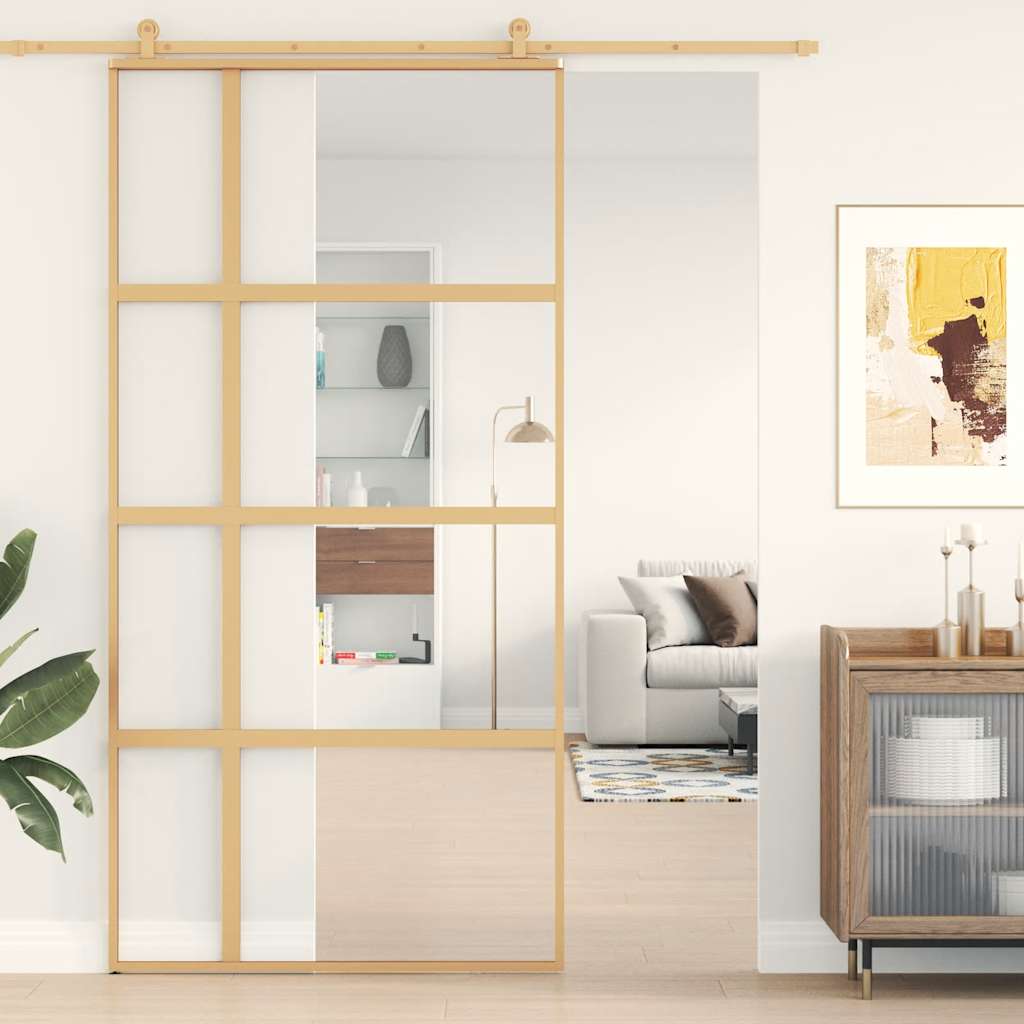Vidaxx-Schiebetür 102,5 x 205 cm, klares ESG-Glas und Aluminium-Goldfarbe