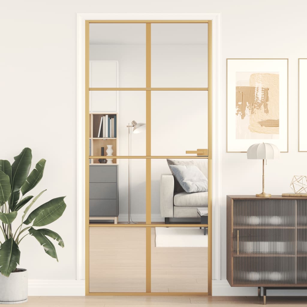 Vidaxx Innentür schmal 93x201,5 cm gehärtetes Glas und Aluminium goldfarben