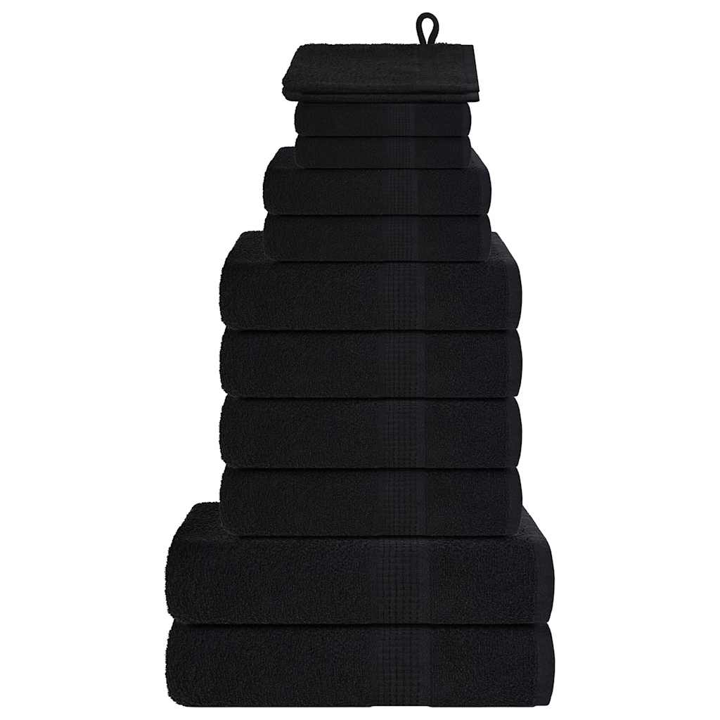 VidaXL 12-teiliges Handtuchset 360 g m² 100 % Baumwolle Schwarz