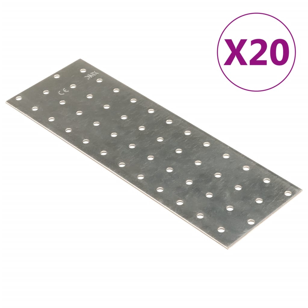 VidaXL-Platten perforiert, 20 Stück, 2 mm, 240 x 80 mm, verzinkter Stahl