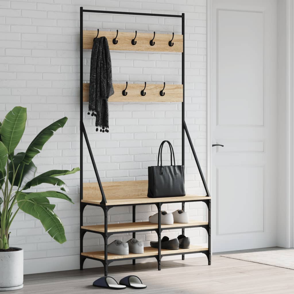 VidaXL Kleiderständer mit Schuhablage 90x34x184 cm Sonoma-Eiche-farbig