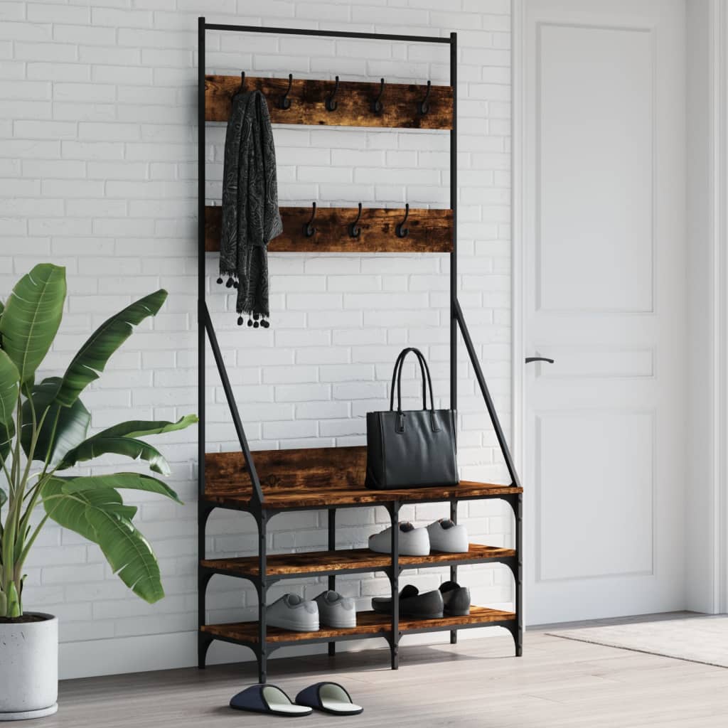 Vidaxx Kleiderständer mit Schuhablage 90x34x184 cm Räuchereiche