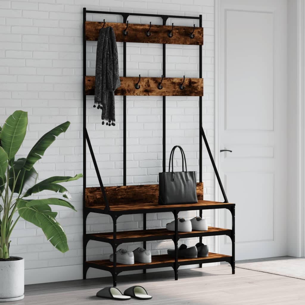 VidaXL Kleiderständer mit Schuhablage 100x40x184 cm Räuchereiche