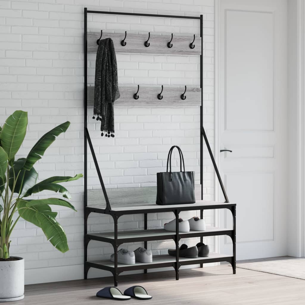 VidaXL Kleiderständer mit Schuhregal 100 x 40 x 184 cm, Farbe Sonoma-Eiche grau