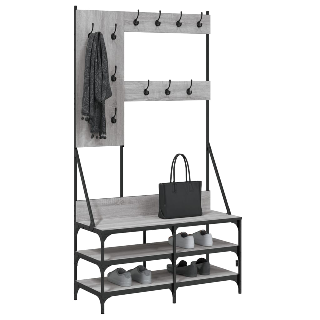 VidaXL Kleiderständer mit Schuhregal 100 x 40 x 184 cm, Farbe Sonoma-Eiche grau