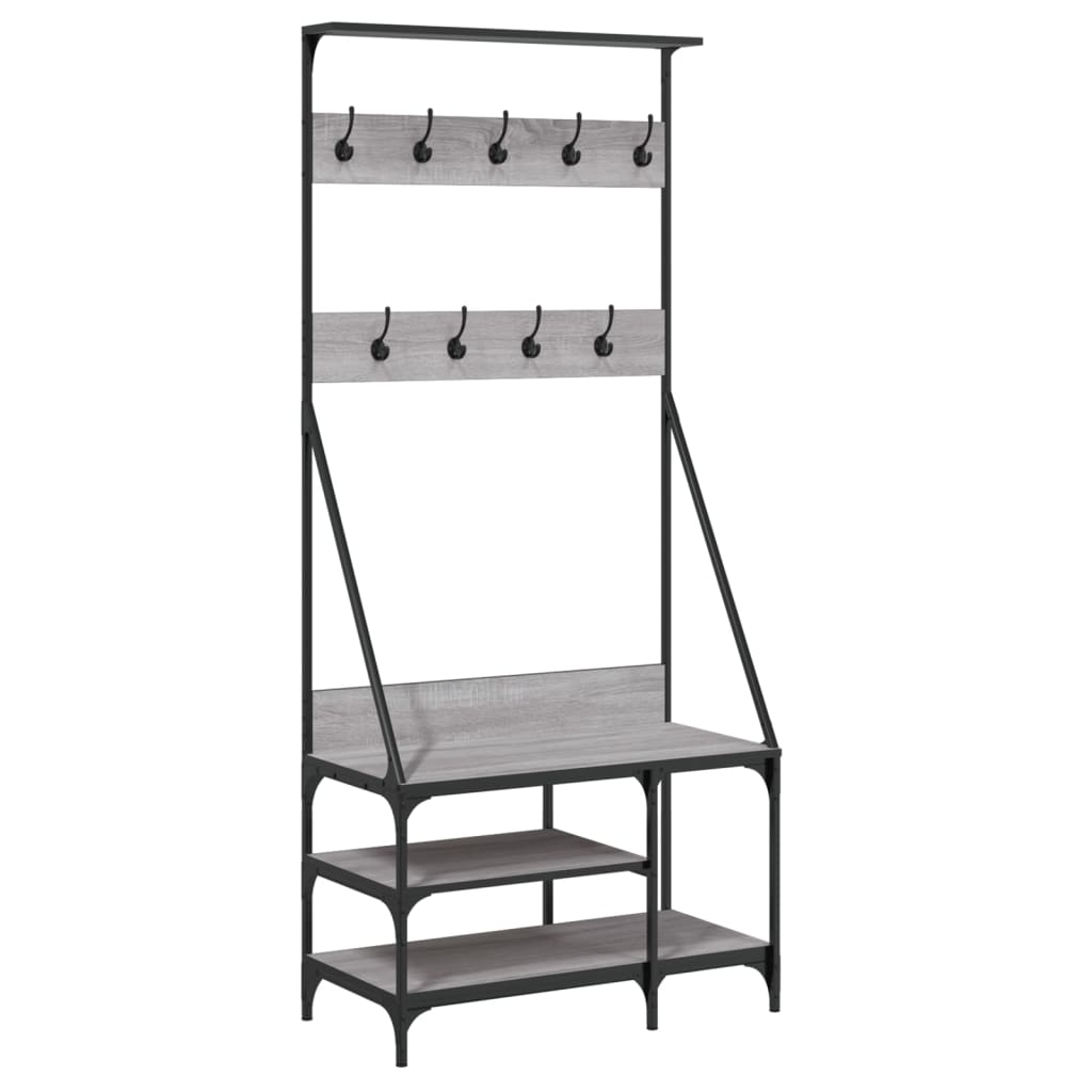 VidaXL Kleiderständer mit Schuhregal 80x40x184 cm, Farbe Sonoma-Eiche grau