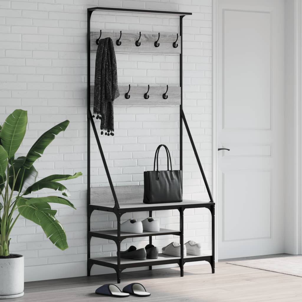 VidaXL Kleiderständer mit Schuhregal 80x40x184 cm, Farbe Sonoma-Eiche grau