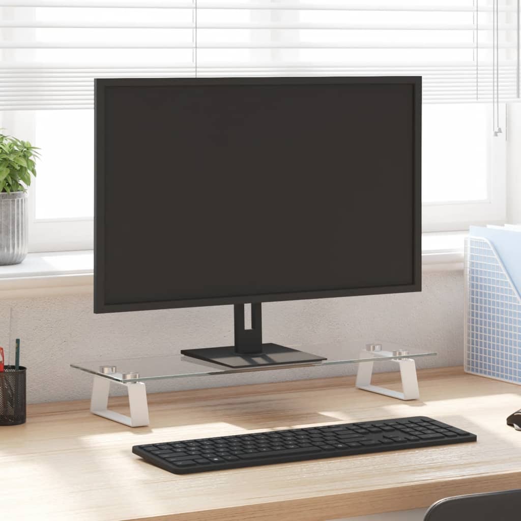 VidaXL Monitorständer 60x20x8 cm gehärtetes Glas und Metall weiß
