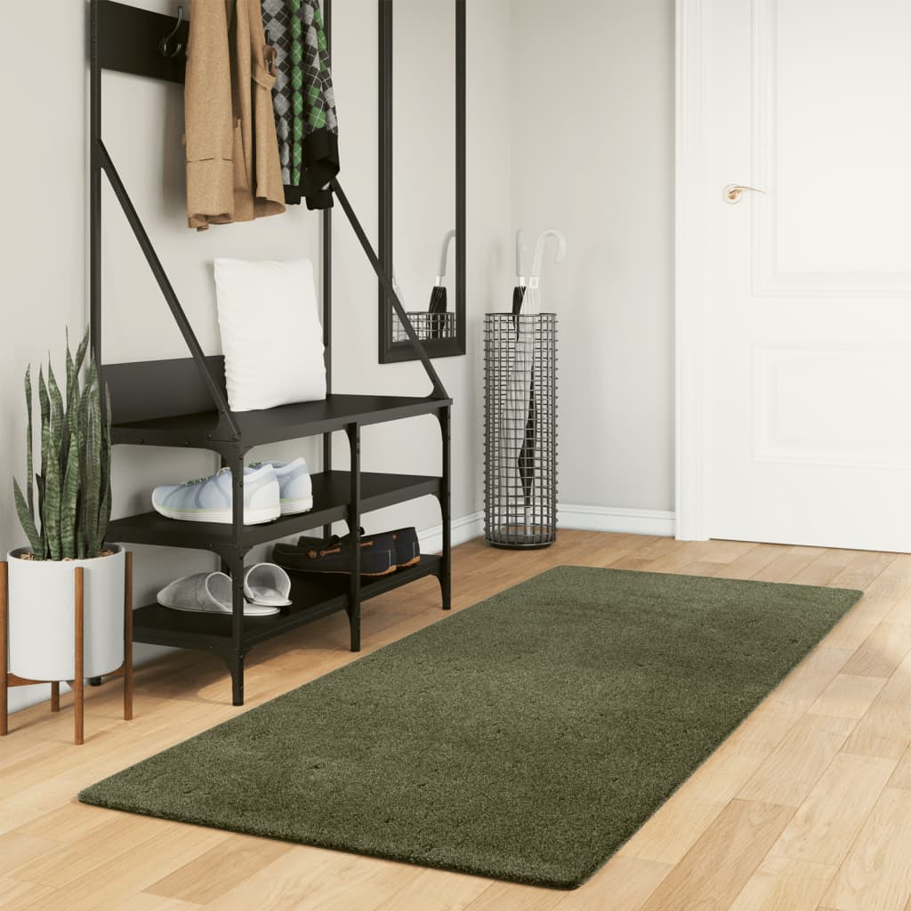 VidaXL Teppich Huarte Kurzflor weich waschbar 80x200 cm Waldgrün