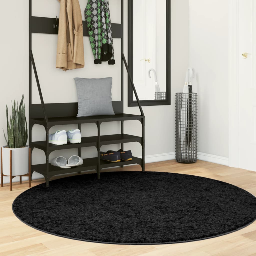 VidaXL Teppich Pamplona Shaggy Hochflor Modern ø 160 cm Schwarz