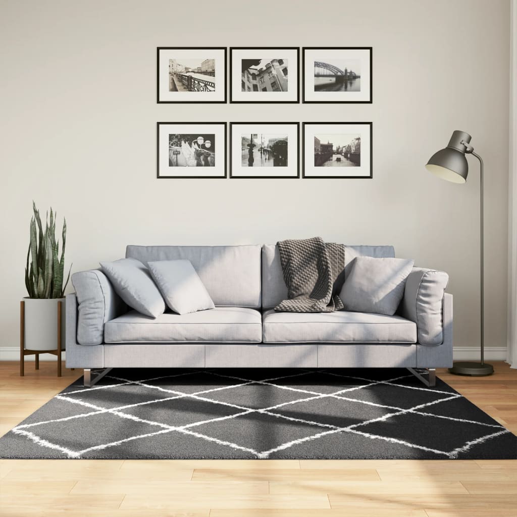 Vidaxx Teppich Shaggy Hochflor Modern 160x160 cm Schwarz und Creme