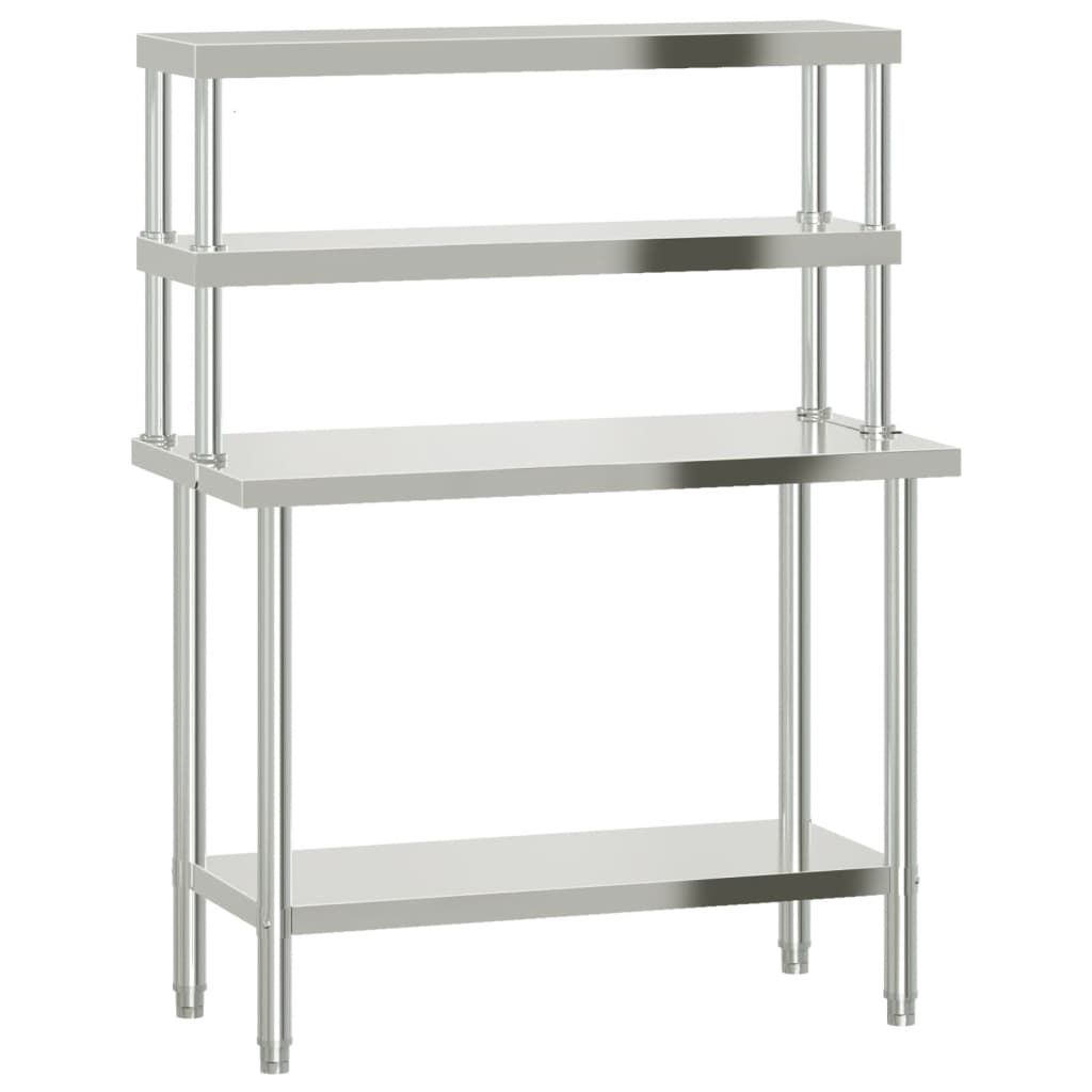 VidaXL Küchenarbeitstisch mit oberer Ablage 110x55x150 cm Edelstahl