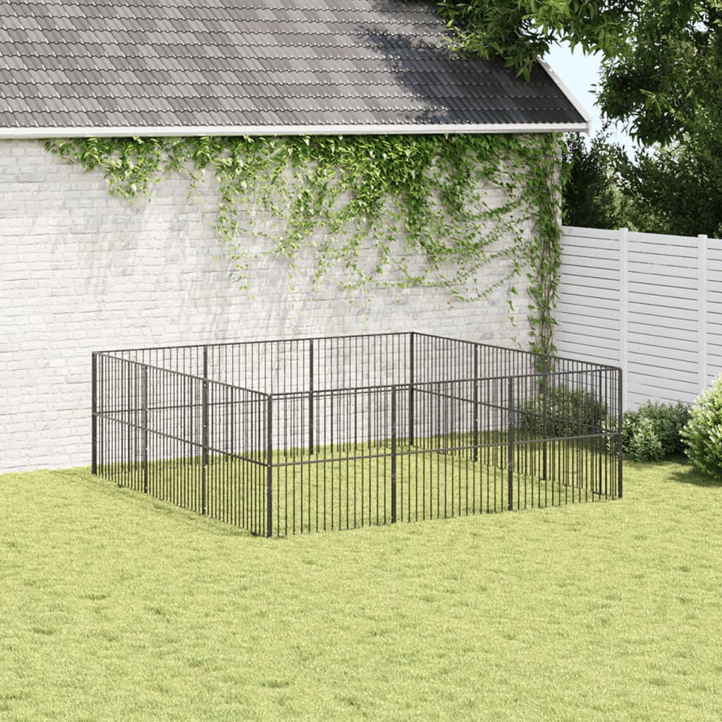 VidaXL Hundehütte 12 Paneele aus pulverbeschichtetem Stahl schwarz