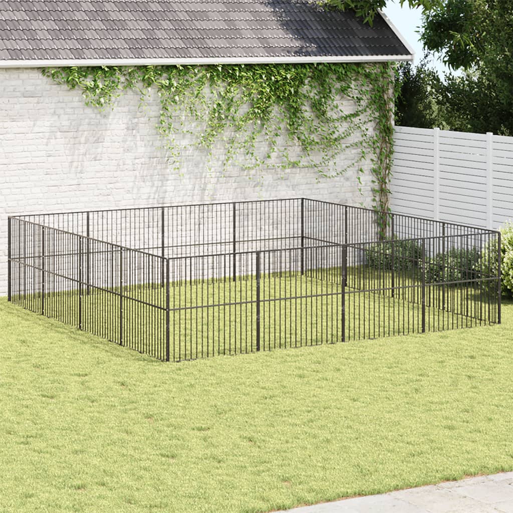 VidaXL Hundehütte 16 Paneele aus pulverbeschichtetem Stahl schwarz