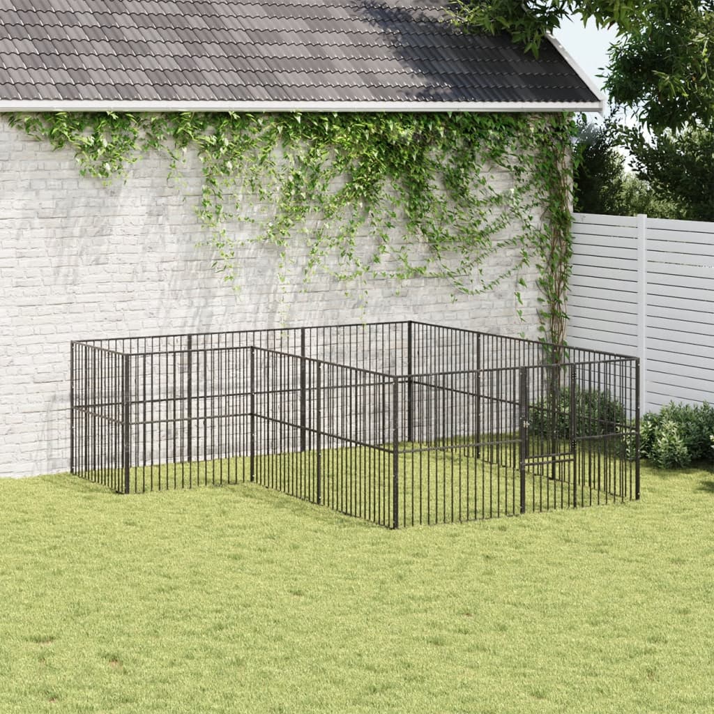 VidaXL Hundehütte 12 Paneele aus pulverbeschichtetem Stahl schwarz