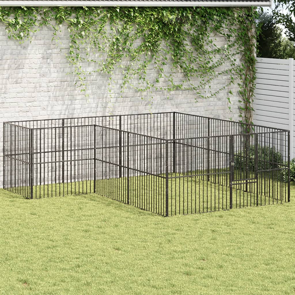 VidaXL Hundehütte 12 Paneele aus pulverbeschichtetem Stahl schwarz