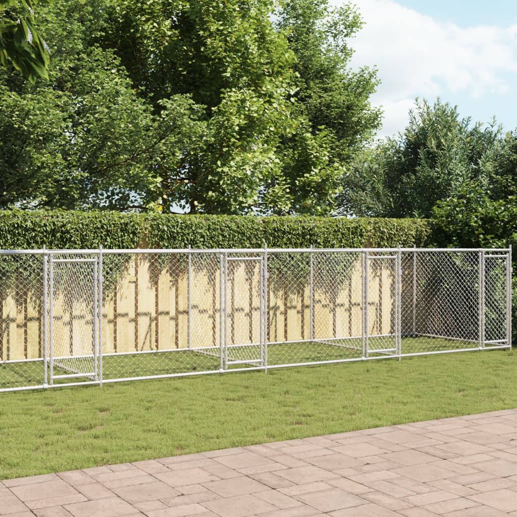 VidaXL Hundehütte mit Türen 12x2x1,5 m verzinkter Stahl grau