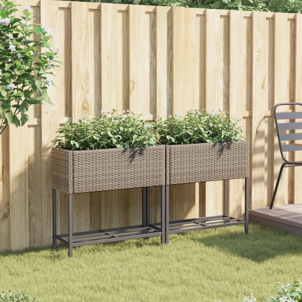 VidaXL Pflanzgefäße mit Regal 2 Stk. 70x28x70 Polyrattan grau