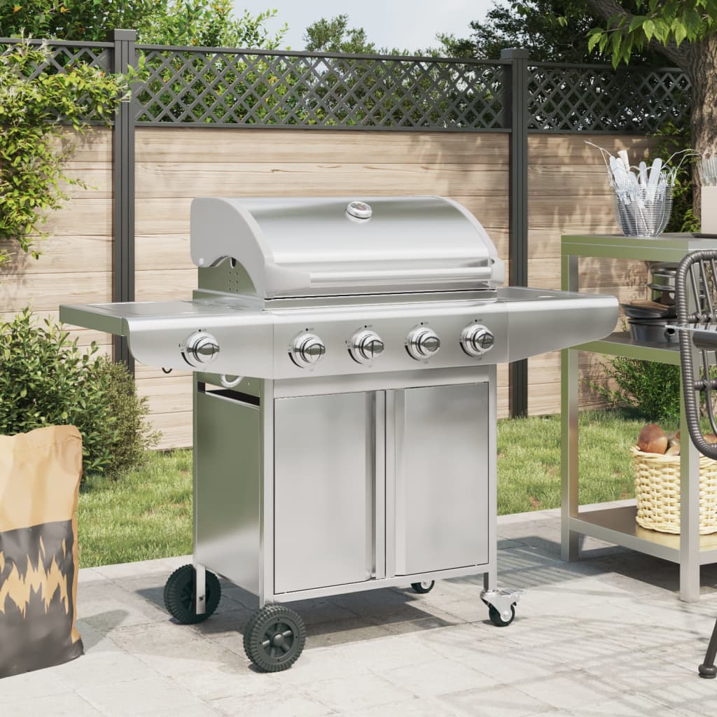VidaXL Gasgrill mit 5 Brennern aus Edelstahl silberfarben