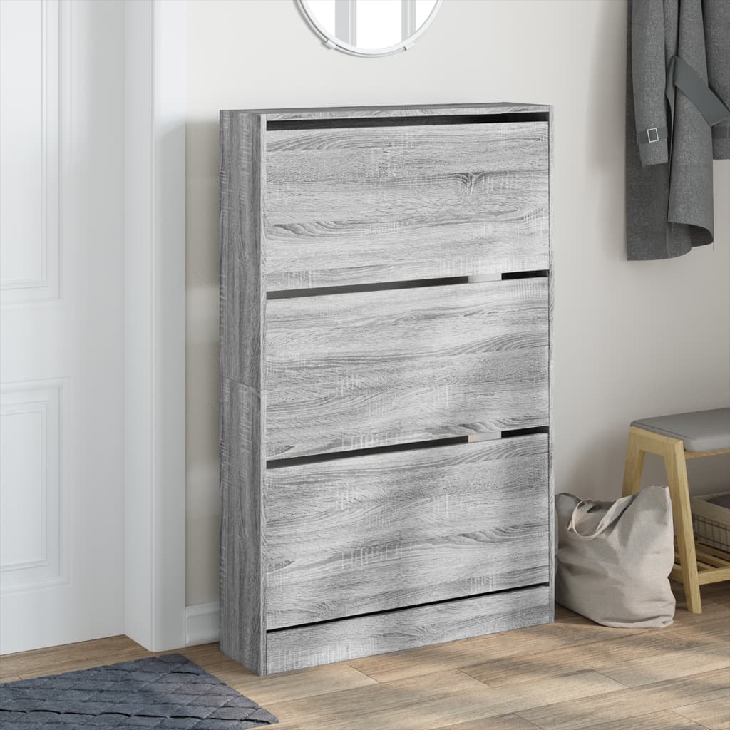 VidaXL Schuhschrank 80 x 21 x 125,5 cm, Holzwerkstoff, graue Sonoma-Eiche