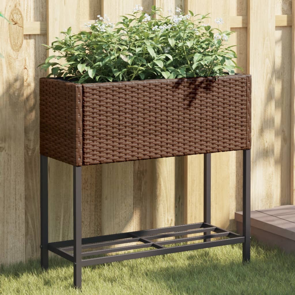 VidaXL Pflanzgefäß mit Ablage Polyrattan braun