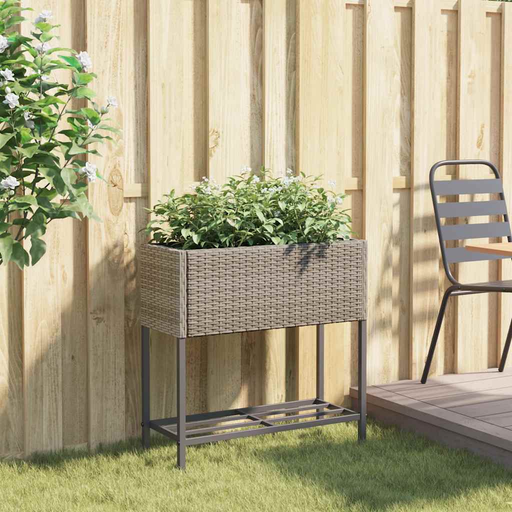 VidaXL Pflanzgefäß mit Ablage Polyrattan grau